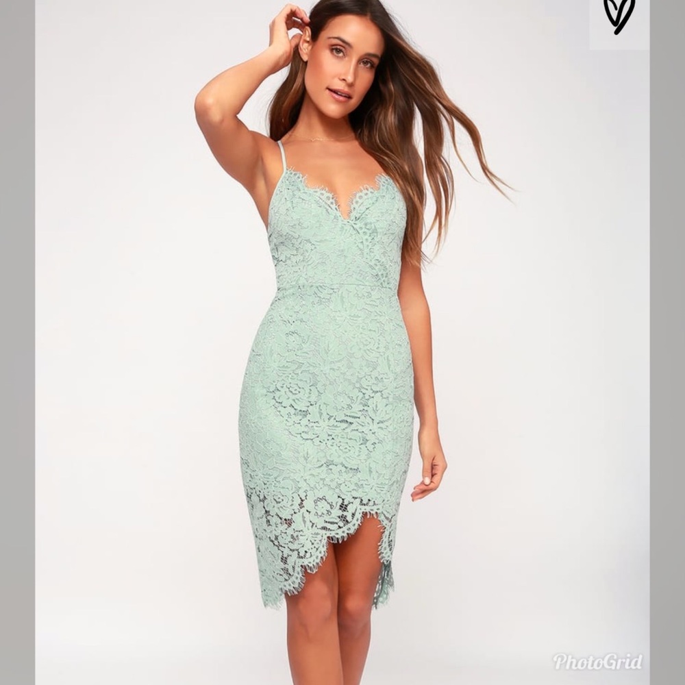 Lulus Flirting with Desire Mint Blue Lace Dress
